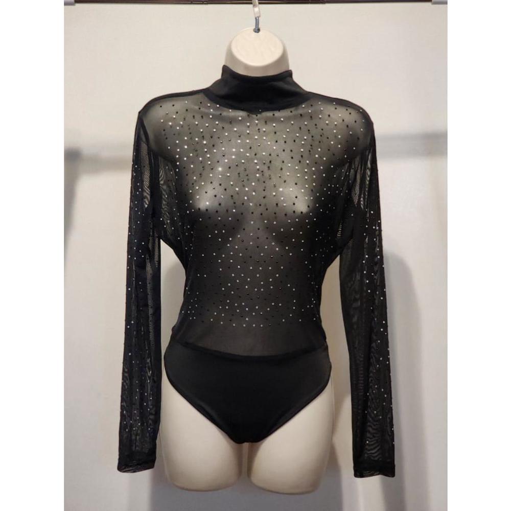 ♦️SOLD♦️ - Mock Neck Long Sleeve Sheer Rhinestone Bodysuit - Size M - NWOT